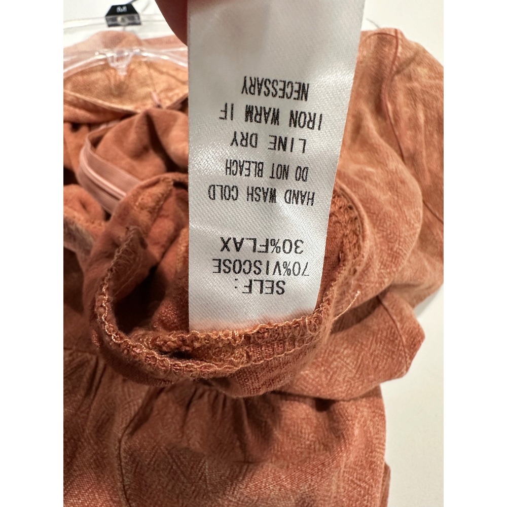 Three Bird Nest Rust‎ Orange Acid Wash Linen Blend Wide Leg Jumpsuit Womens M - Picture 3 of 5